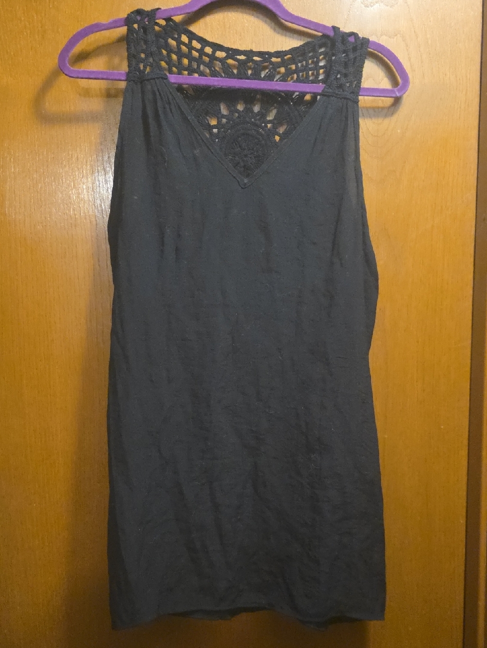 Crochet Yoke Black Tank Dress